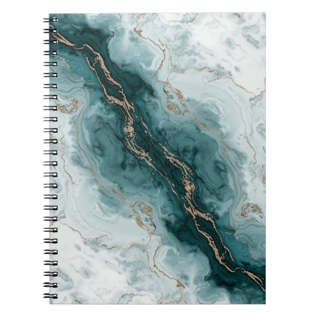 Carnet Soft Teal Marble Notebook with Gold River Veins (Devant)