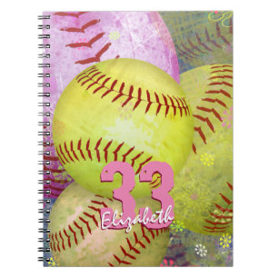 Carnet Softball des filles rose brillant jaune personnali