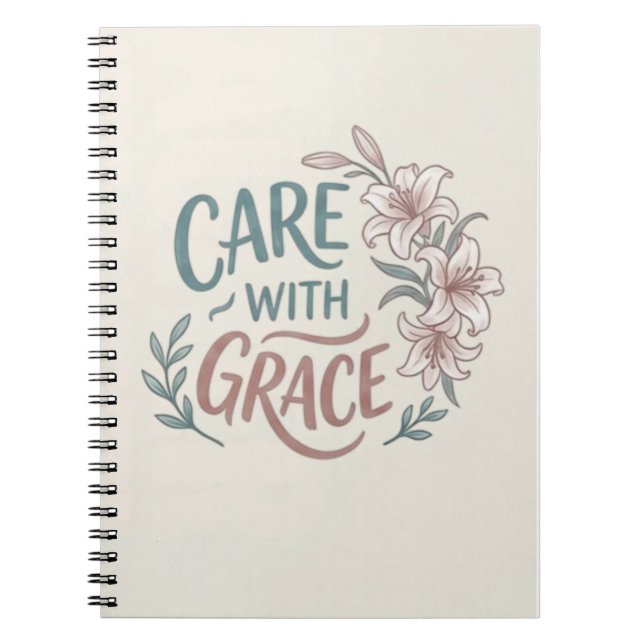 Carnet Soin Avec Grâce Citation Floral Infirmière (Devant)