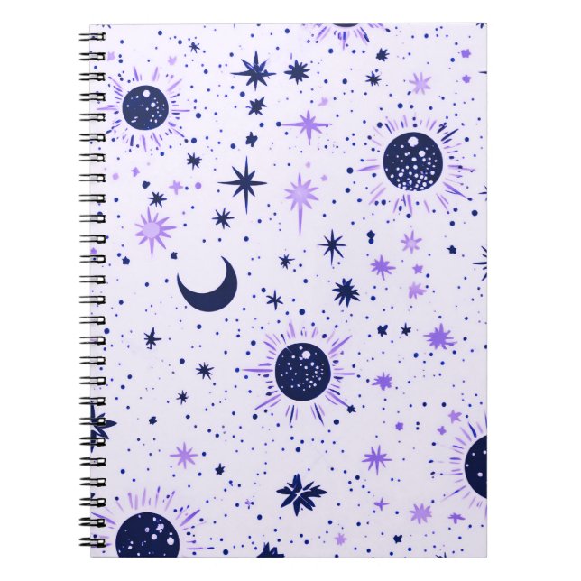 Carnet Soleil Lune Étoiles Célestes Noir et Violet (Devant)