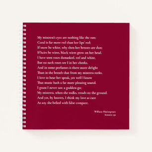 Carnet Sonnet 130 Les yeux de ma maîtresse ne sont rien
