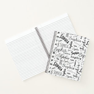 Carnet Sophia Typographie noir blanc
