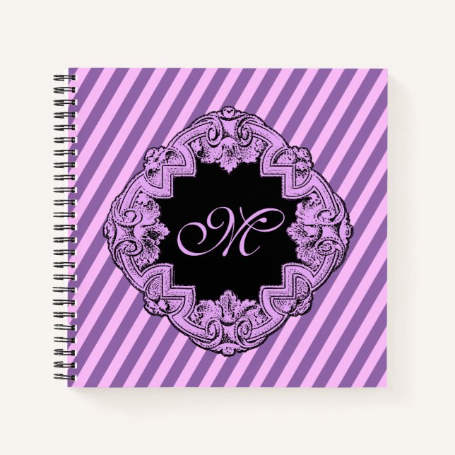 Carnet Sophistiqué en bande rose Monogramme (Devant)