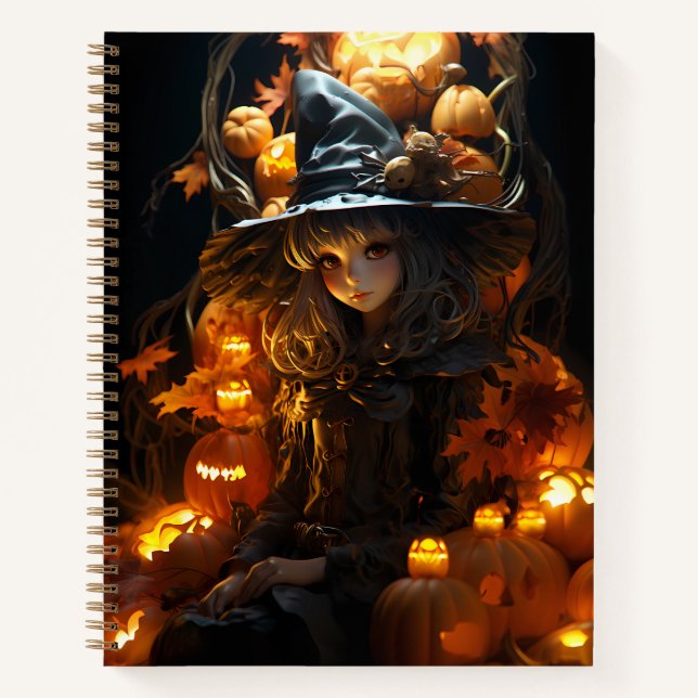 Carnet Sorcière assise sur son trône Jack-O-Lantern (Devant)