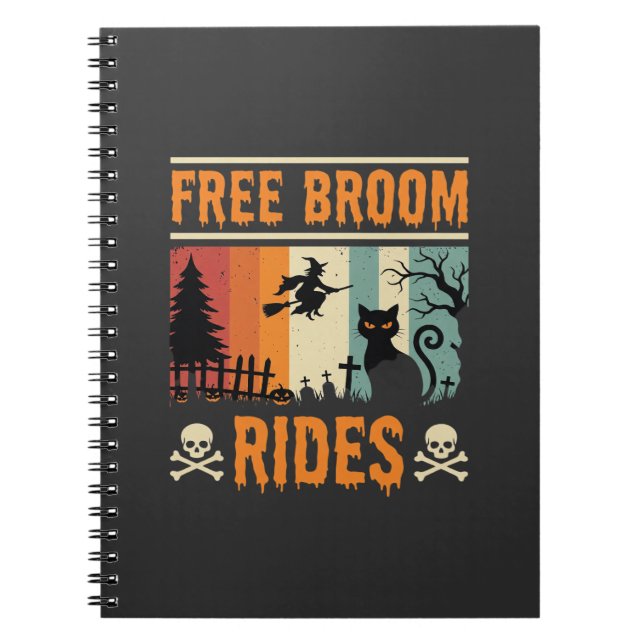 Carnet Sorcière Chat de Rides de Balai Gratuits Halloween (Devant)