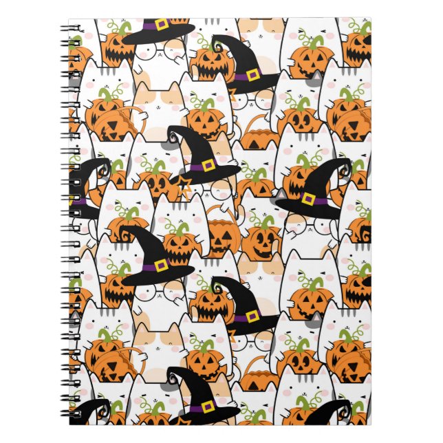 Carnet Sorcière de chat mignonne tenant Bumkin Halloween (Devant)