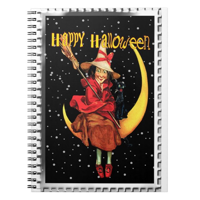 Carnet Sorcière de Halloween nostalgique et son chat (Devant)