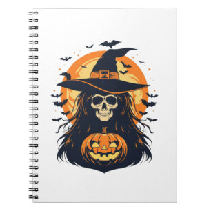 Carnet Sorcière d'Halloween Crâne avec Citrouille Jack O 