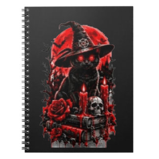 Carnet Sorcière gothique chat noir Halloween crâne bougie