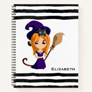 Carnet Sorcière mignonne en Casquette violet Halloween