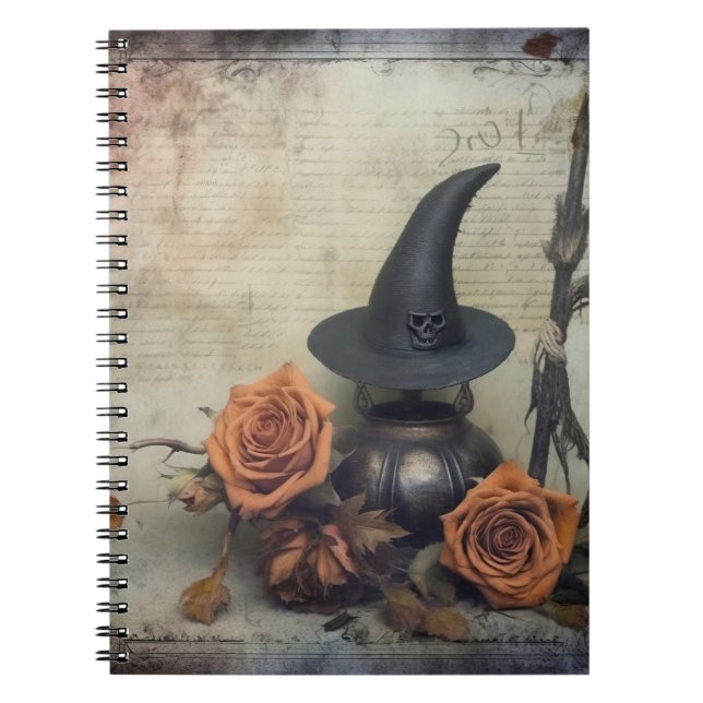 Carnet Sorcière victorienne vintage Citrouille Roses (Devant)