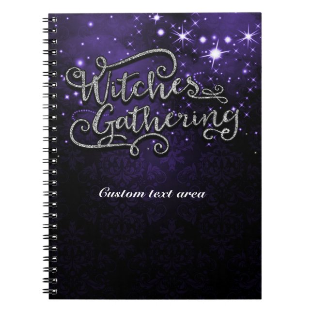 Carnet Sorcières rassemblant damas violet et noir Hallowe (Devant)