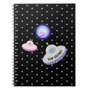 Carnet Soucoupe volante. aliens bleus & étoiles blanches