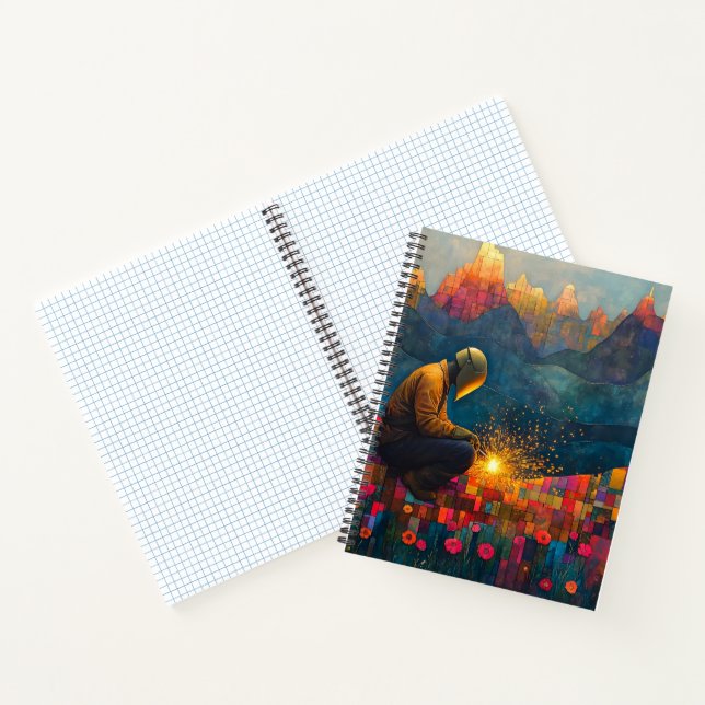 Carnet Soudage - Paysage de montagne avec étincelles (Intérieur)