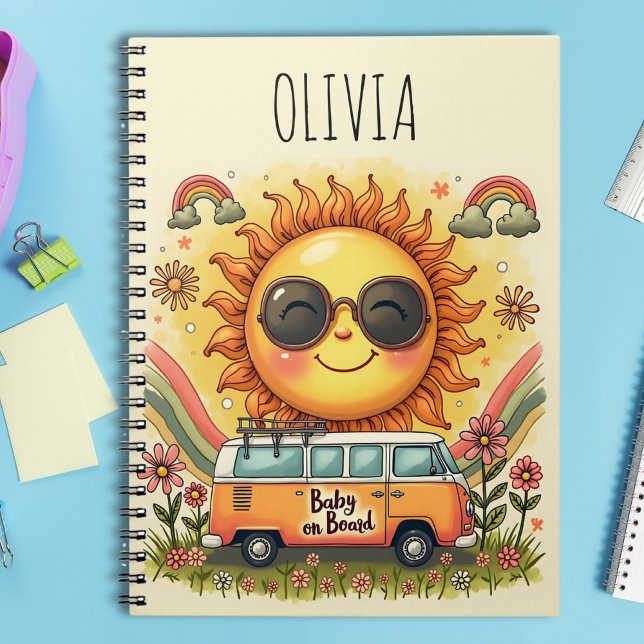Carnet Souriant Soleil Rétro Groovy 70, Vibes Paix & Amou (Créateur téléchargé)