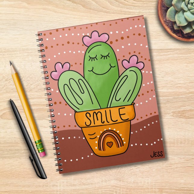 Carnet Sourire de cactus Boho Couleurs Arc-en-ciel Mignon (Boho Cactus Spiral Notebook)