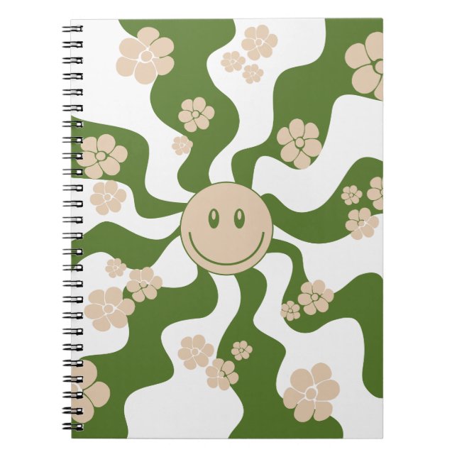 Carnet Sourire en blanc, sable et vert palme (Devant)