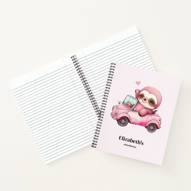 Carnet Sourire rose Sloth conduisant une convertible (Intérieur)