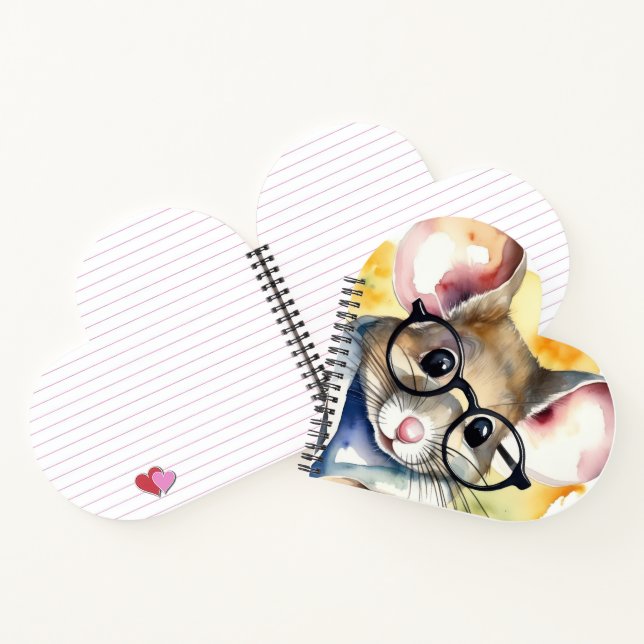 Carnet Souris à l'aquarelle avec des lunettes (Intérieur)
