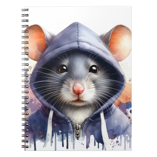 Carnet Souris d'aquarelle en Sweat - shirt à capuche fonc (Devant)