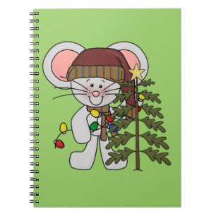 Carnet Souris de Noël décorant l'arbre