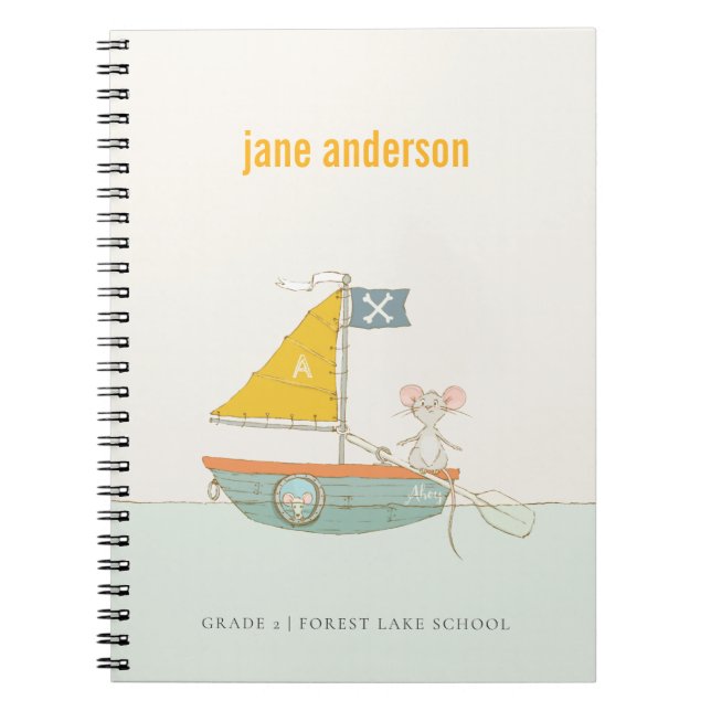 Carnet Souris Pirate Élégante Sailboat Kids Monogramme (Devant)