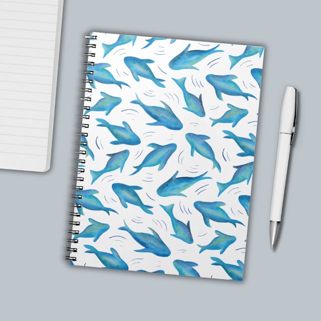 Carnet Sous les enfants de la mer océan poisson requin (Blue and white swimming fish under the sea notebook)