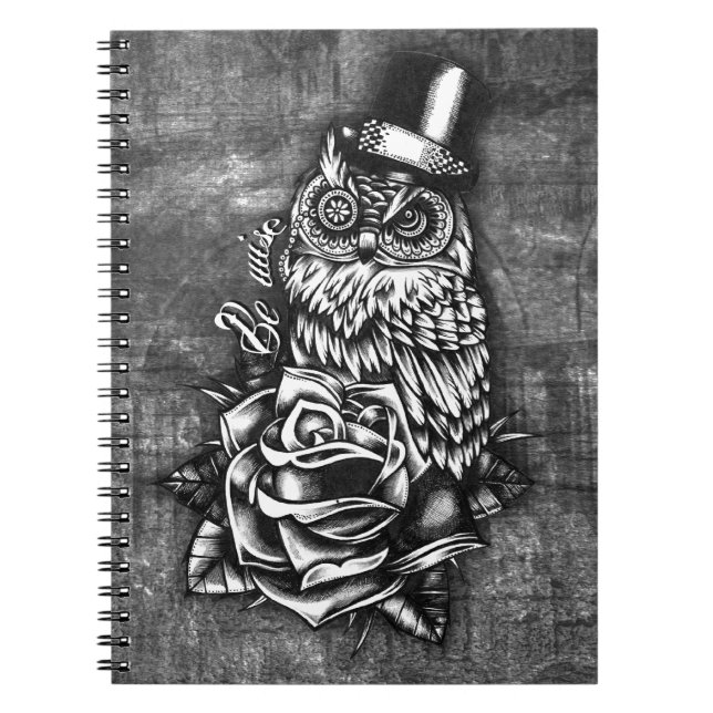 Carnet Soyez hibou sage de style de tatouage sur la base (Devant)