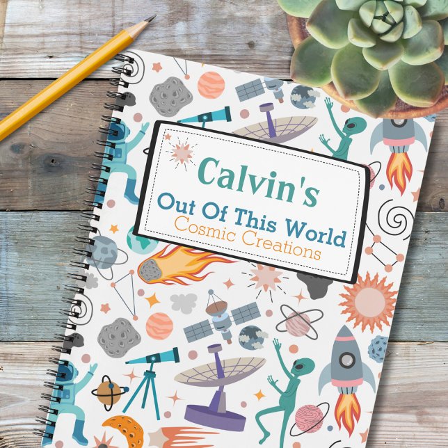 Carnet Space Doodle Motif personnalisé croquis enfant (Elevate creativity with our Out of this World space themed personalized sketchbook. Customize today.)