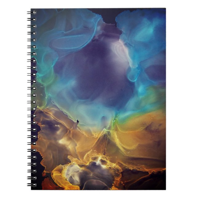 Carnet Space Nebula bleu jaune Alcool art (Devant)