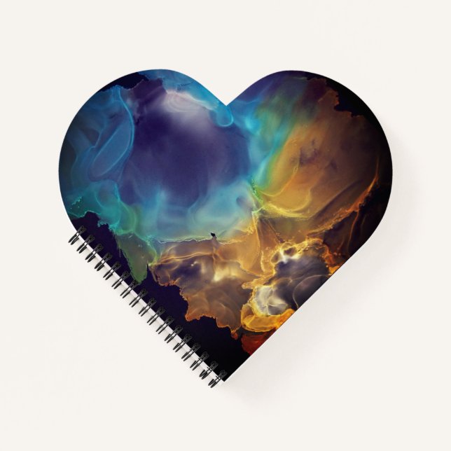 Carnet Space Nebula bleu jaune Alcool art (Devant)