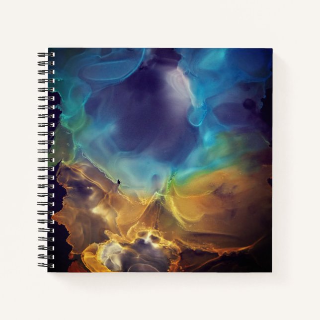 Carnet Space Nebula bleu jaune Alcool art (Devant)