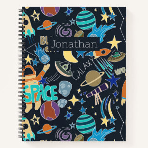 Carnet Space Rocket Planètes Étoiles Doodles Personnalisé