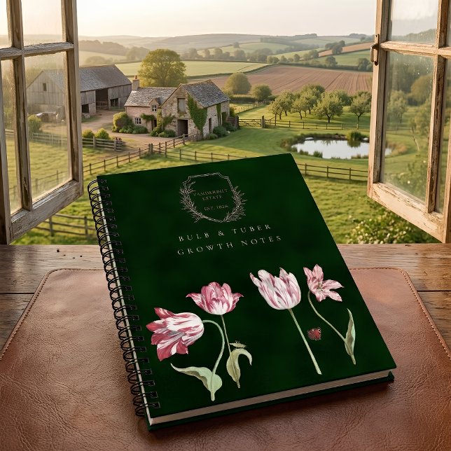 Carnet Spécimen botanique de tulipe vintage avec monogram (Créateur téléchargé)