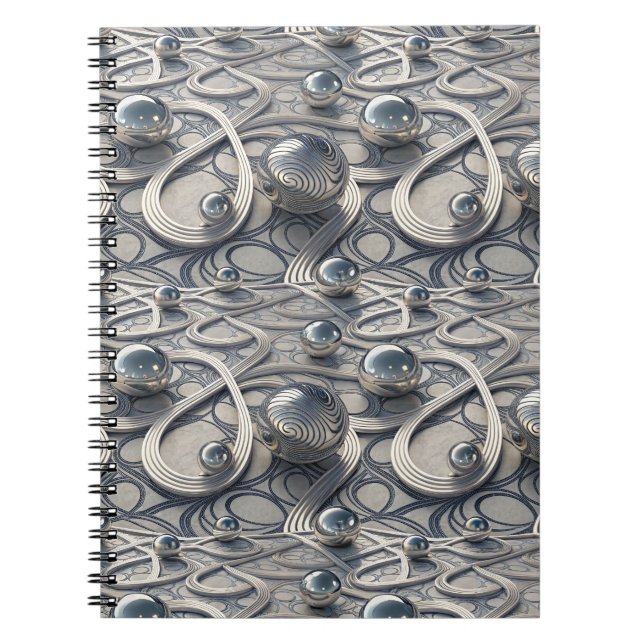 Carnet Sphères chromées 3D Motif abstrait futuriste Art (Devant)