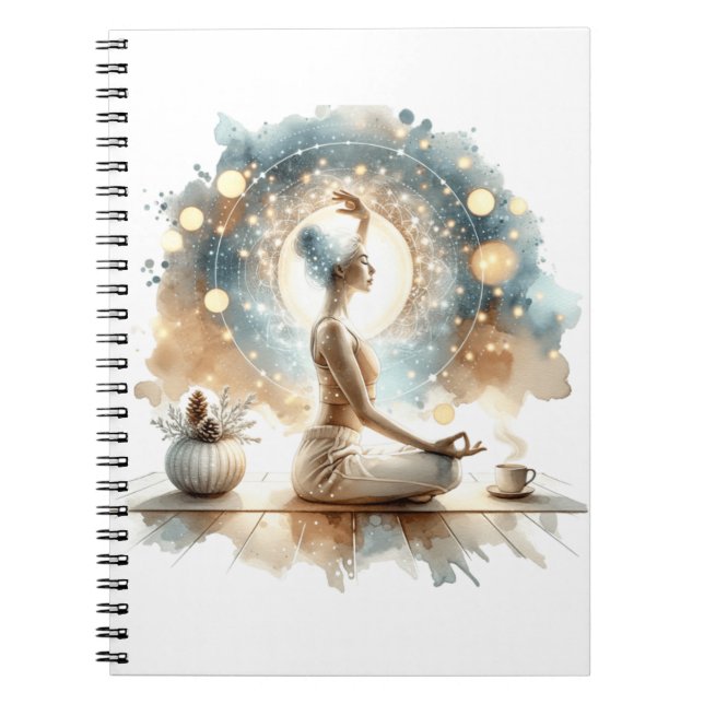 Carnet Spiral avec femme en pose de yoga (Devant)
