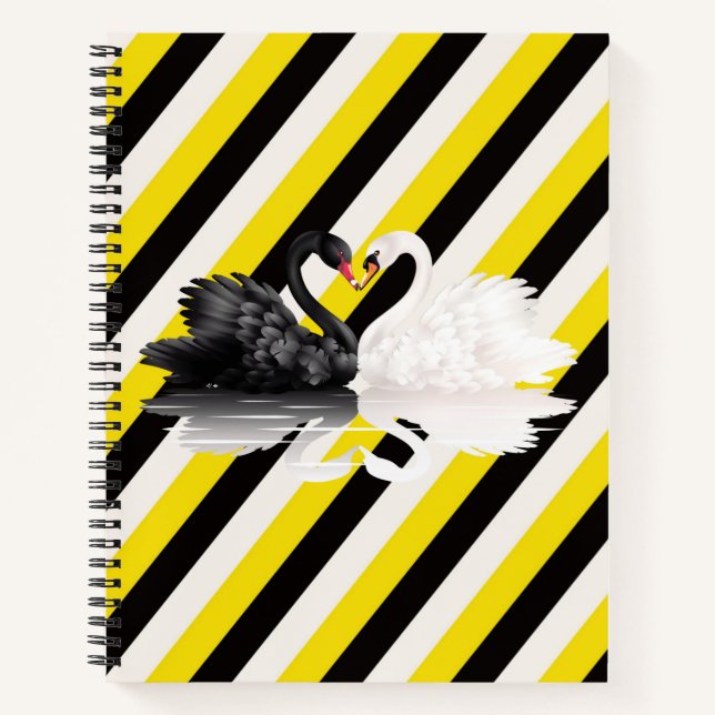 Carnet spiral blanc noir jaune cygne à rayures (Devant)