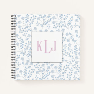 Carnet spiral bleu floral de 8,5 po x 8,5 po
