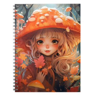 Carnet Spiral Chute Fille Champignons Cottagecore