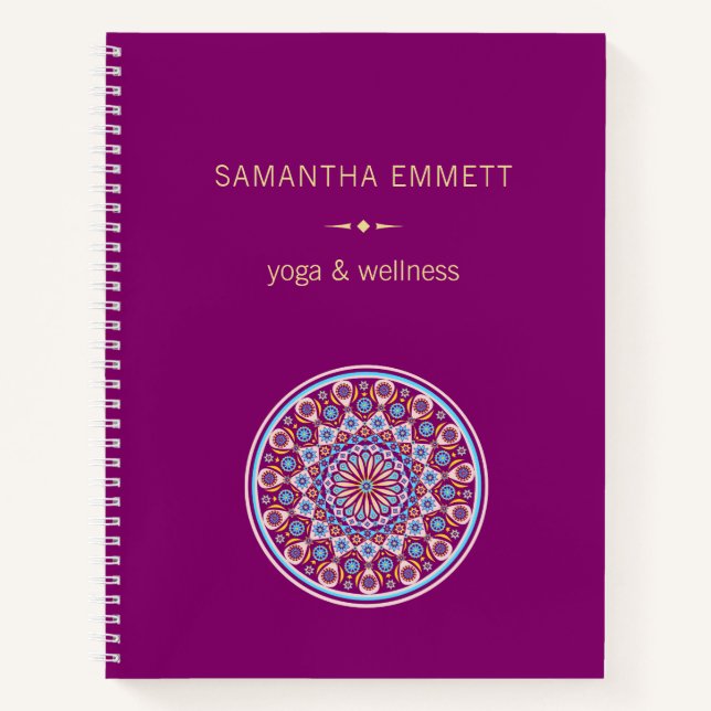 Carnet spiral couleur mandala violet monogramme (Devant)