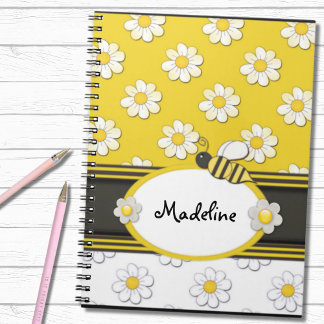 Carnet spiral d'abeilles de marguerite jaune