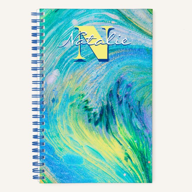 Carnet spiral d'aquarelle bleu acrylique (Recto)