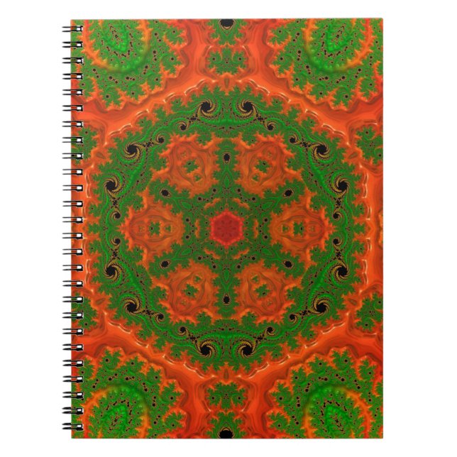 Carnet spiral de kaléidoscope orange et vert (Devant)