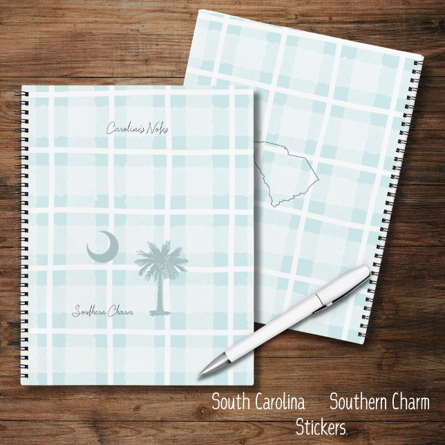 Carnet Spiral de l'État de Palmetto de Caroline du (Personalize your notebook to make it uniquely yours. A rustic plaid notebook with the SC flag Palm)