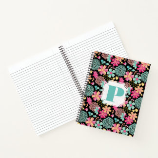 Carnet spiral de Monogramme floral peint Pastel