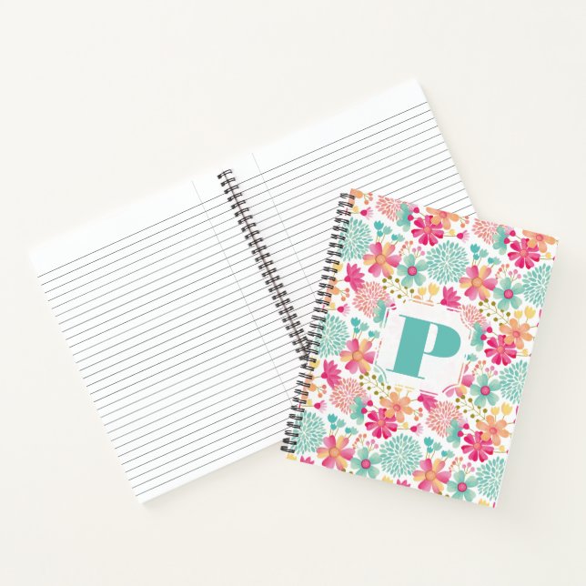 Carnet spiral de Monogramme floral peint Pastel (Intérieur)