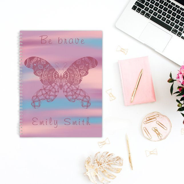 Carnet Spiral de papillon Boho Dreamy personnalisé (Personalized Dreamy Pastel Boho Butterfly Diary Notebook)