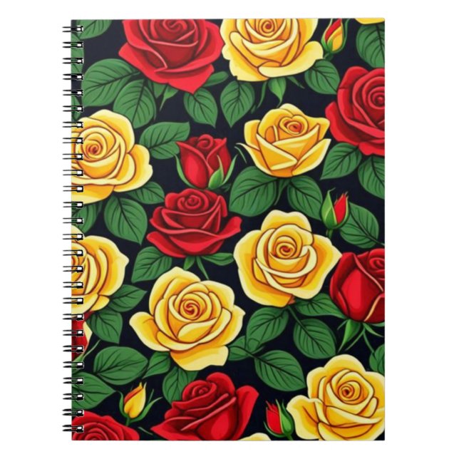 Carnet spiral de roses rouges et jaunes (Devant)