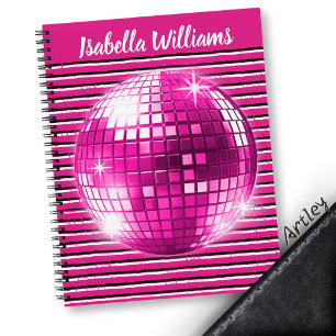 Carnet Spiral Disco Ball noir rose