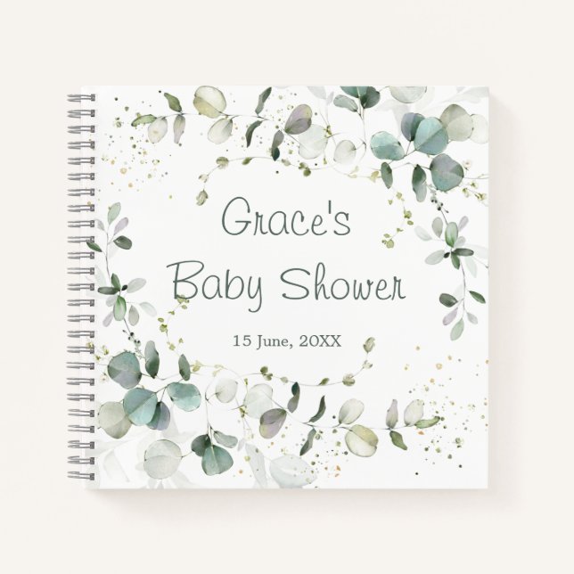 Carnet spiral du Baby shower de feuillage Eucalypt (Devant)